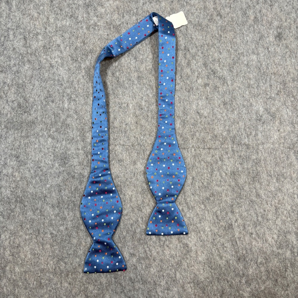 Carrot & Gibbs Blue Polka Dot Silk Bow Tie Handmade Boulder Colorado New